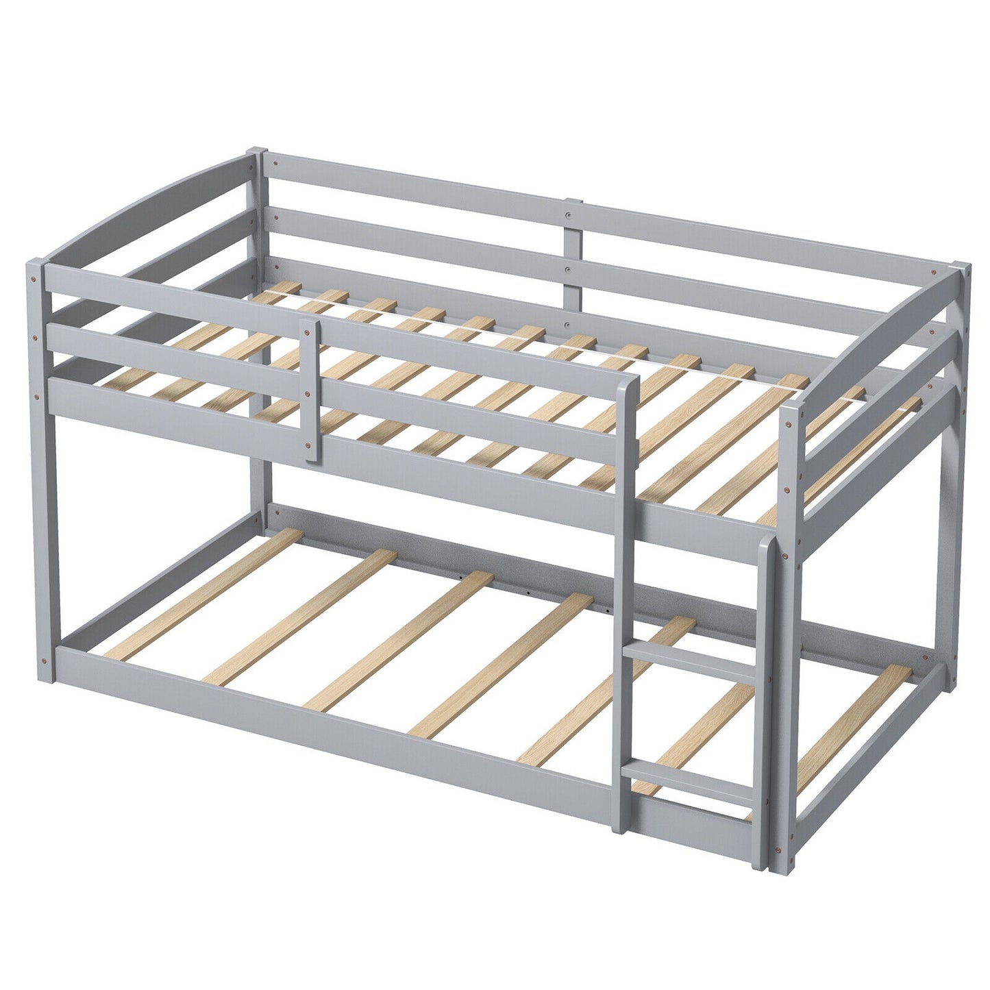 *SPECIAL* - Twin Size Bunk Bed with High Guardrails and Integrated Ladder-Gray