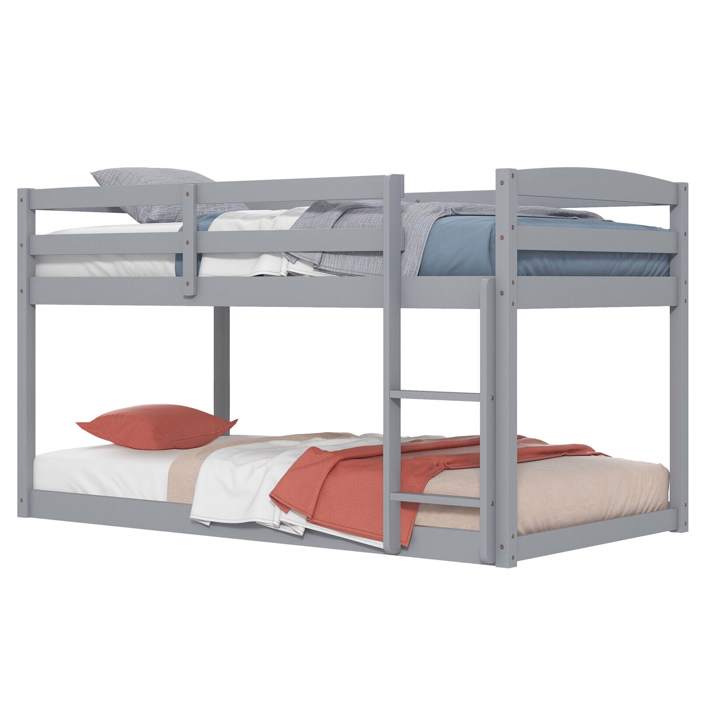 *SPECIAL* - Twin Size Bunk Bed with High Guardrails and Integrated Ladder-Gray