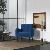 Modern Upholstered Comfy Accent Chair Single Sofa with Rubber Wood Legs-Blue