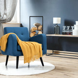 Modern Upholstered Comfy Accent Chair Single Sofa with Rubber Wood Legs-Blue