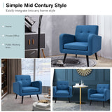 Modern Upholstered Comfy Accent Chair Single Sofa with Rubber Wood Legs-Blue