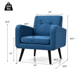 Modern Upholstered Comfy Accent Chair Single Sofa with Rubber Wood Legs-Blue