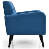 Modern Upholstered Comfy Accent Chair Single Sofa with Rubber Wood Legs-Blue