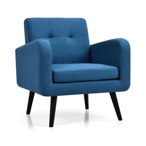 Modern Upholstered Comfy Accent Chair Single Sofa with Rubber Wood Legs-Blue