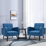 Modern Upholstered Comfy Accent Chair Single Sofa with Rubber Wood Legs-Blue