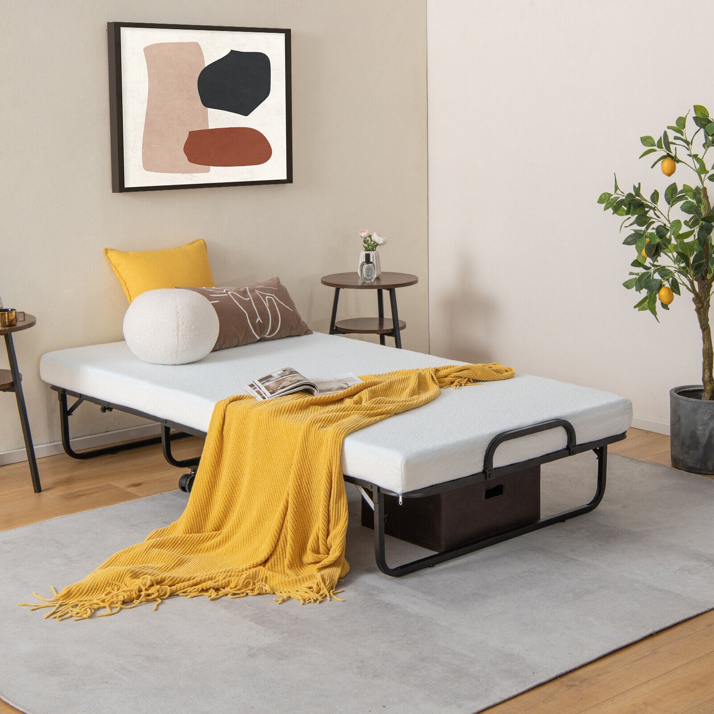 Twin Size Metal Folding Bed with Memory Foam Mattress (Assembled)
