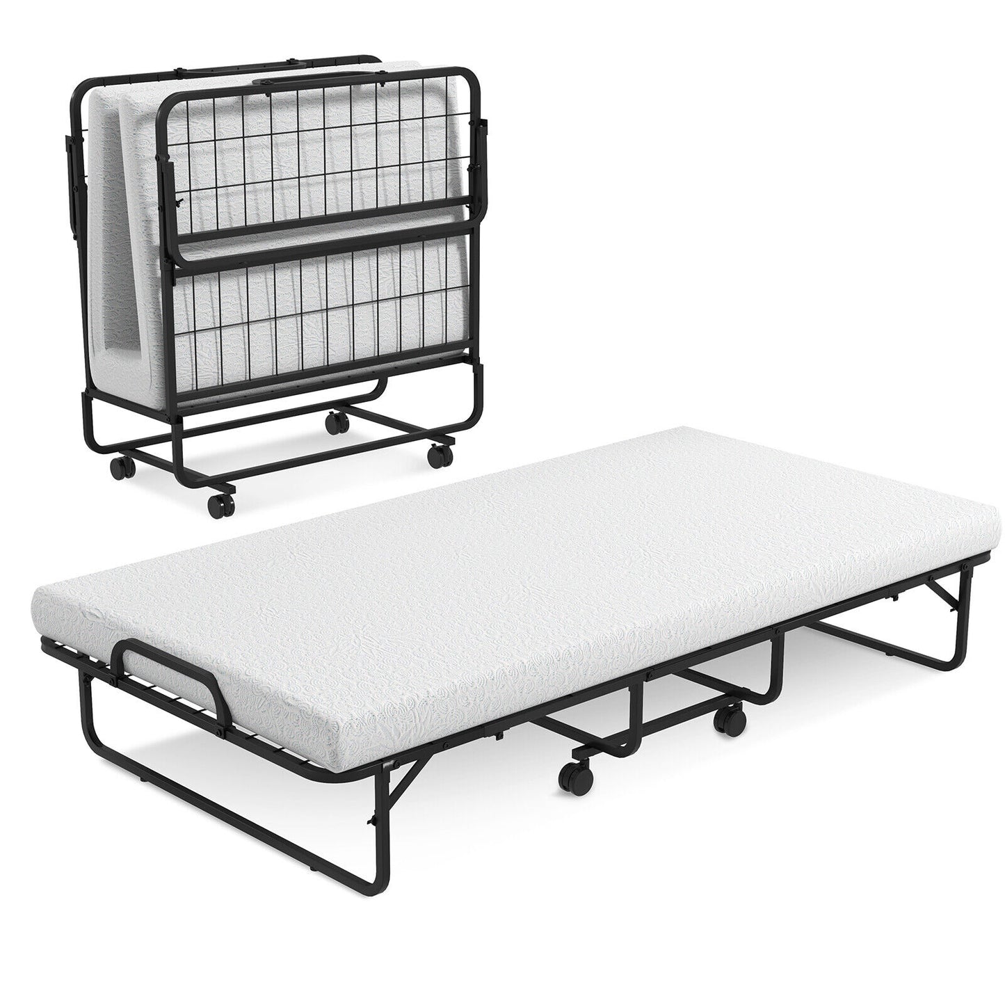 Twin Size Metal Folding Bed with Memory Foam Mattress (Assembled)