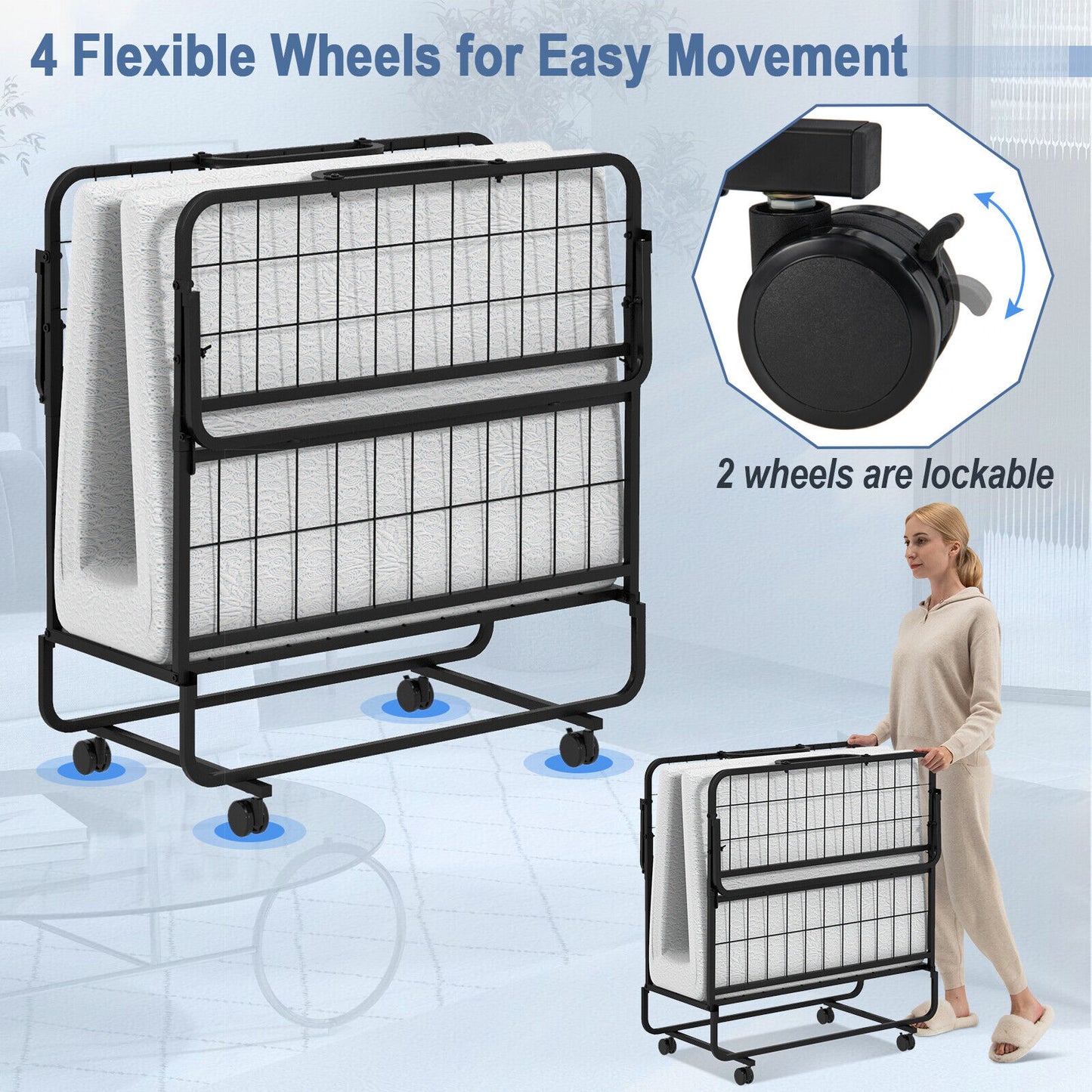 Twin Size Metal Folding Bed with Memory Foam Mattress (Assembled)