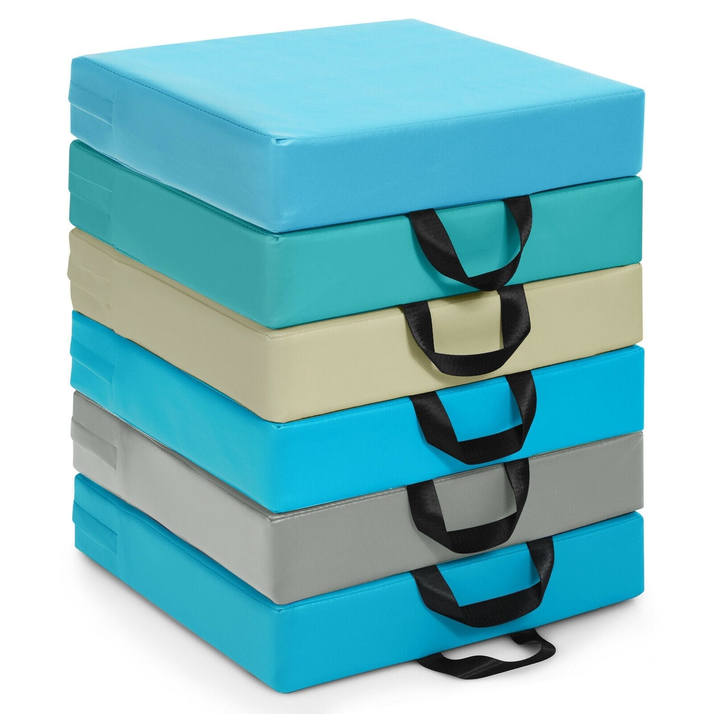 6 Pieces 15 Inches Square Toddler Floor Cushions Flexible Soft Foam Seating with Handles-Blue/Green/Grey
