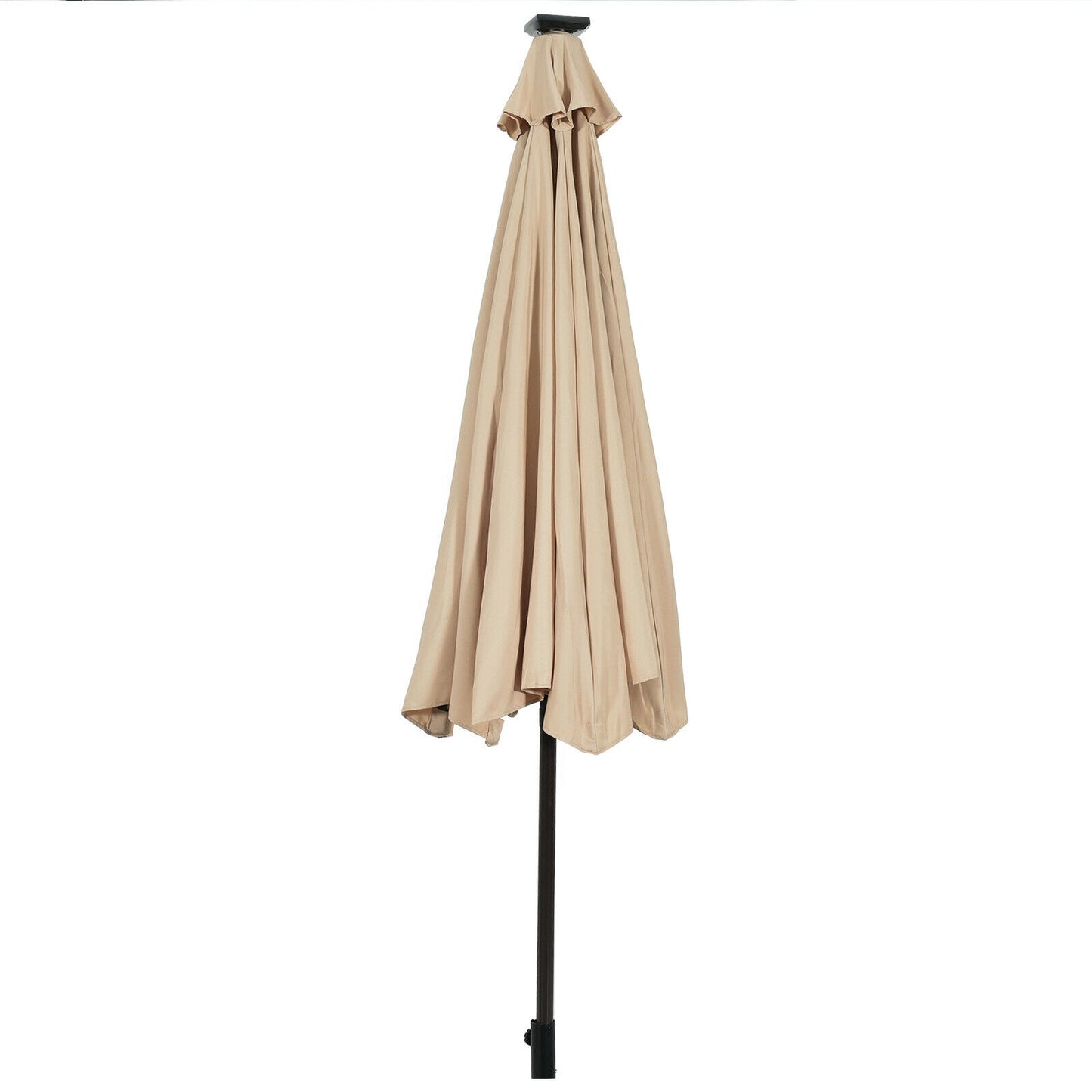 10' Solar LED Lighted Patio Market Umbrella Shade Tilt Adjustment Crank- Tan