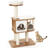 46 Inch Wooden Cat Activity Tree with Platform and Cushions-Brown