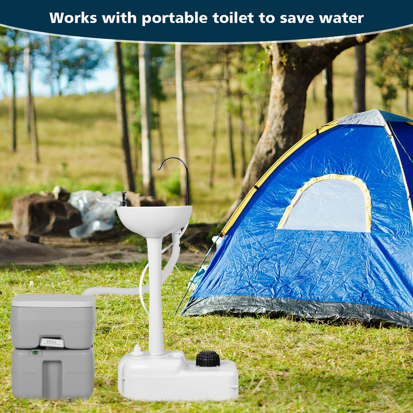 Camping Hand Wash Station Basin Stand with 4.5 Gallon Tank (1 Box, Assembly Required)