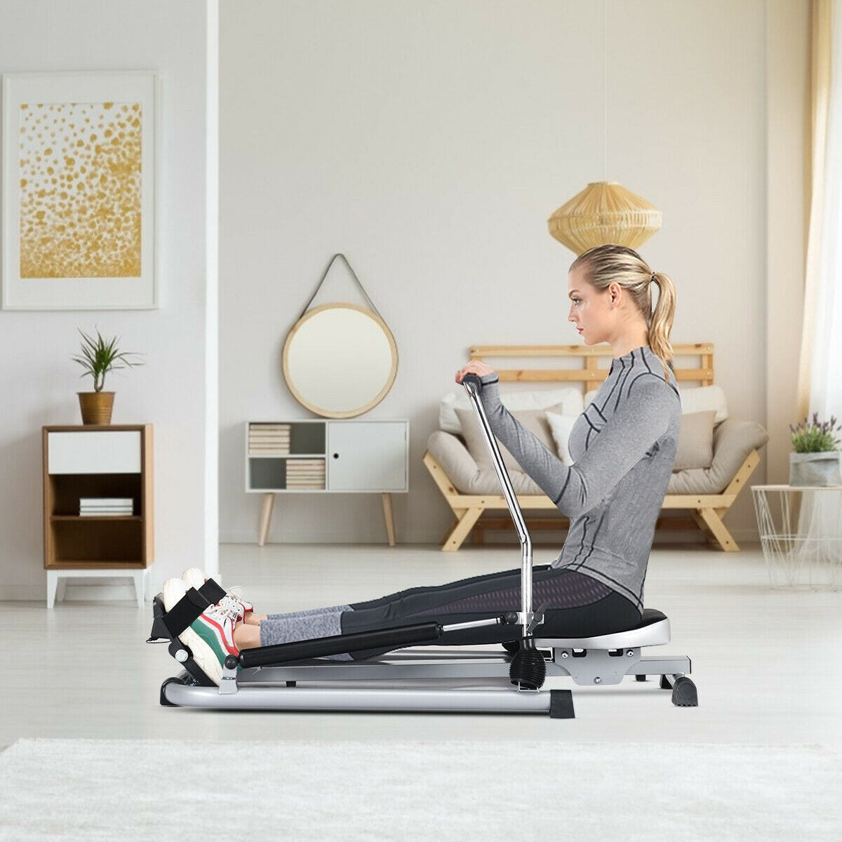 Exercise Adjustable Double Hydraulic Resistance Rowing Machine - Scratch and Dent