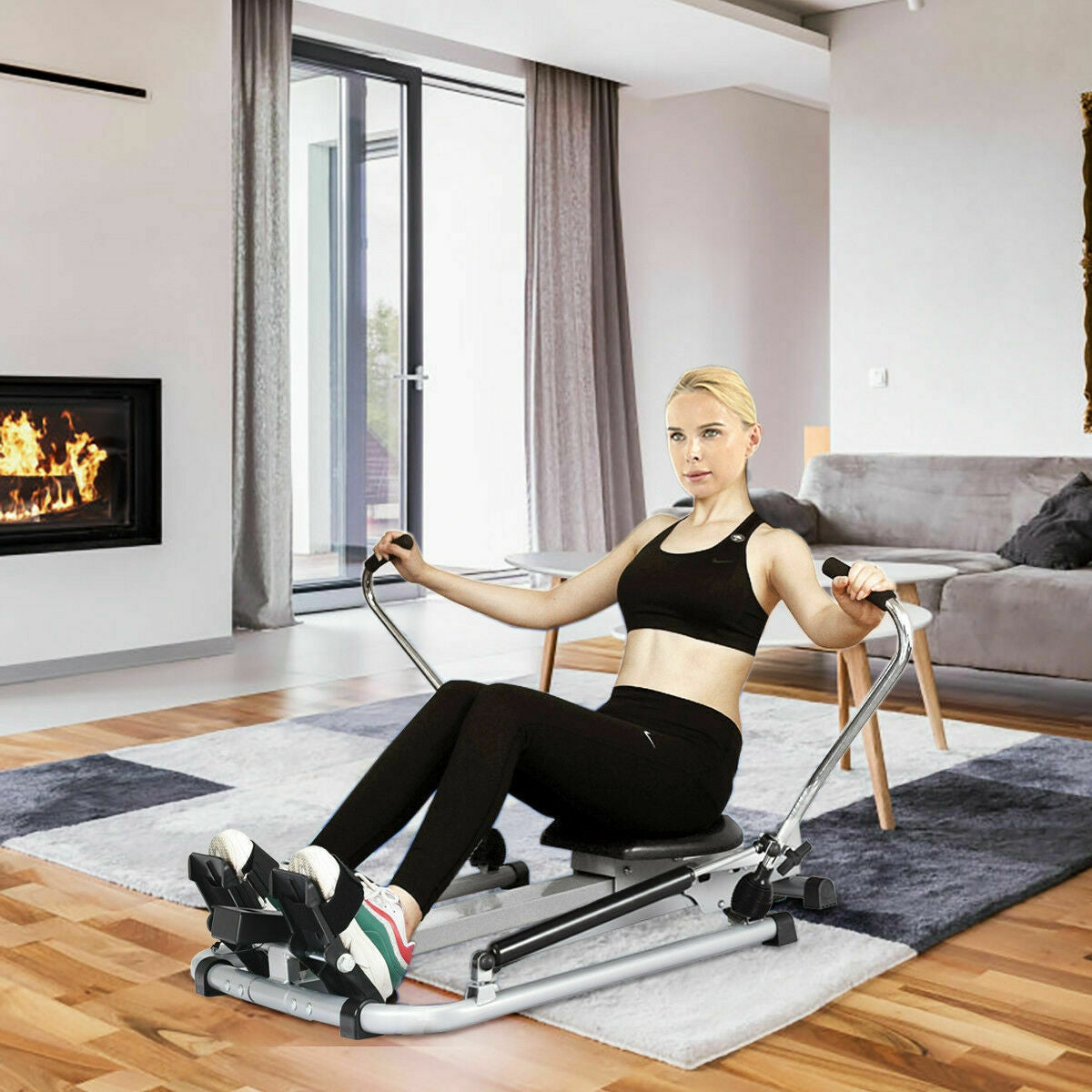 Exercise Adjustable Double Hydraulic Resistance Rowing Machine - Scratch and Dent