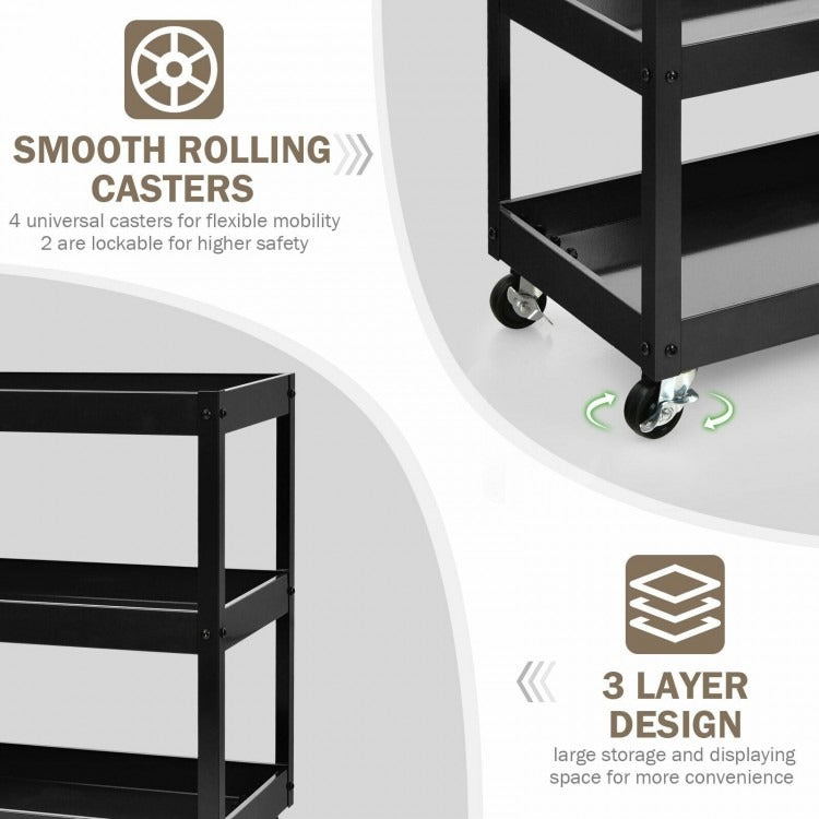 3-Tier Utility Cart Metal Mental Storage Service Trolley