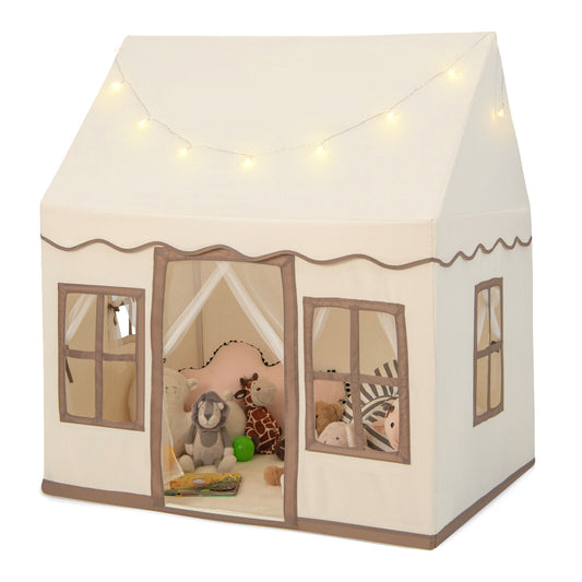 Toddler Large Playhouse with Star String Lights-Brown (1 Box - Unassembled)