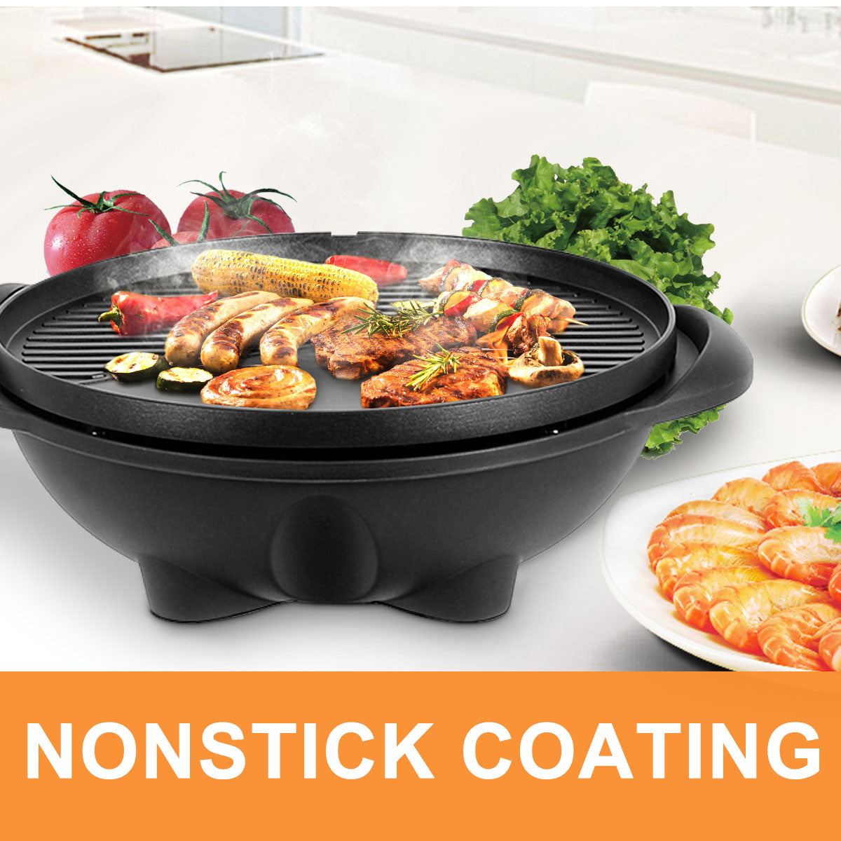 1350 W Outdoor Electric BBQ Grill with Removable Stand, Fully Assembled