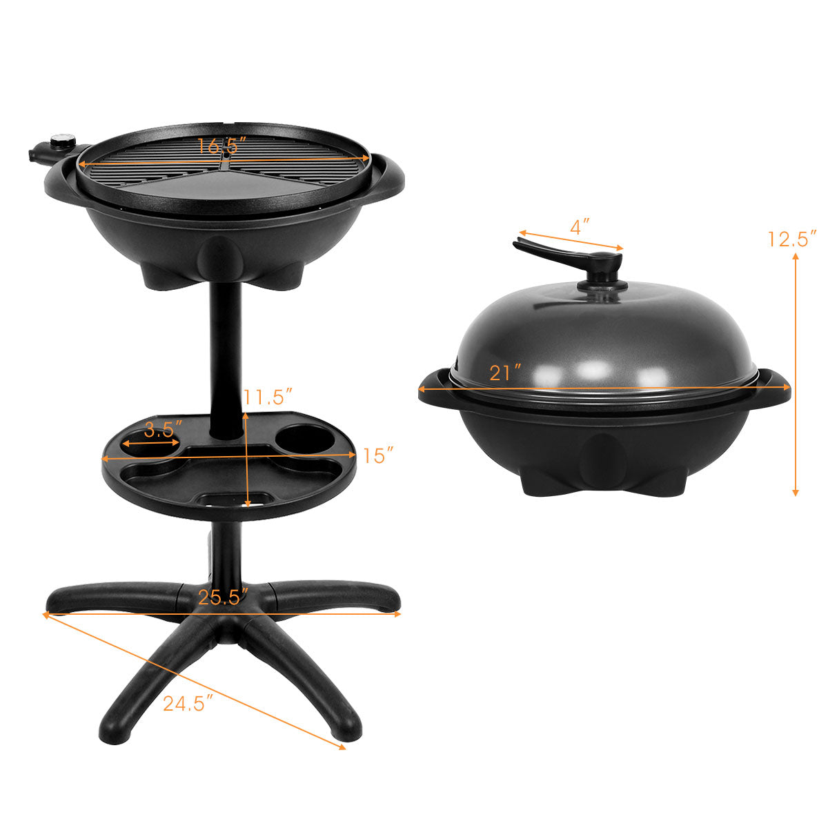 1350 W Outdoor Electric BBQ Grill with Removable Stand, Fully Assembled