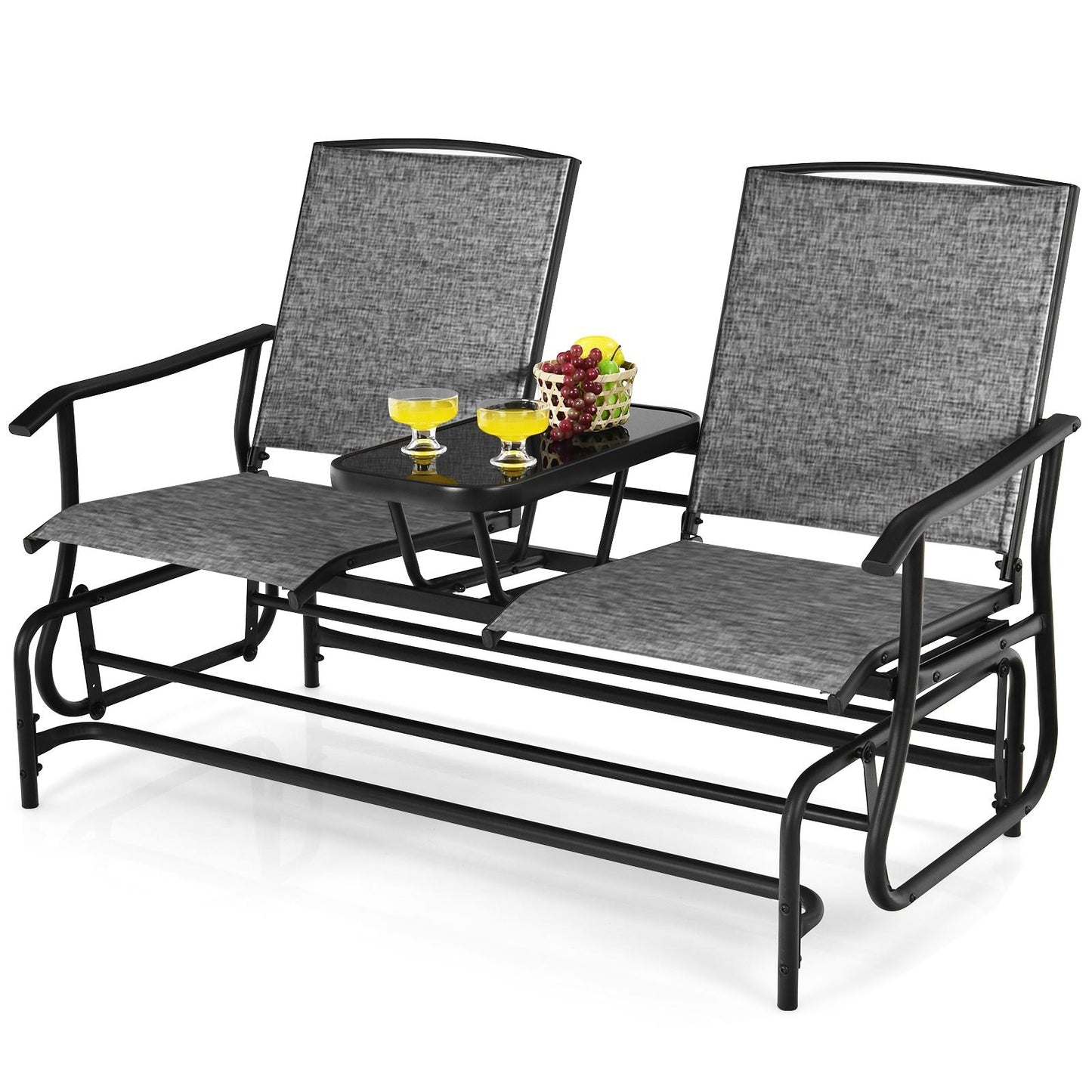 2-Person Double Rocking Loveseat Glider-Gray, 1 Box, unassembled