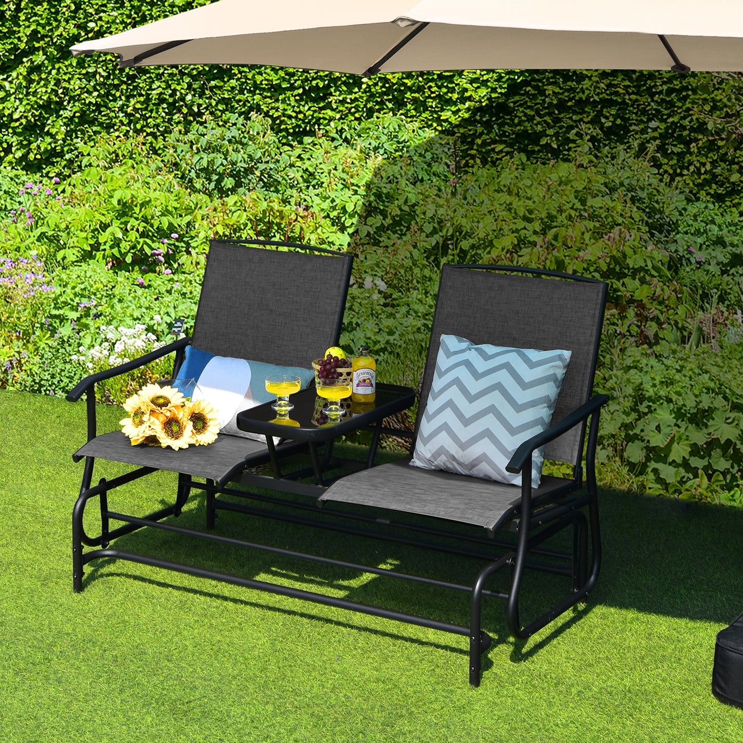 2-Person Double Rocking Loveseat Glider-Gray, 1 Box, unassembled