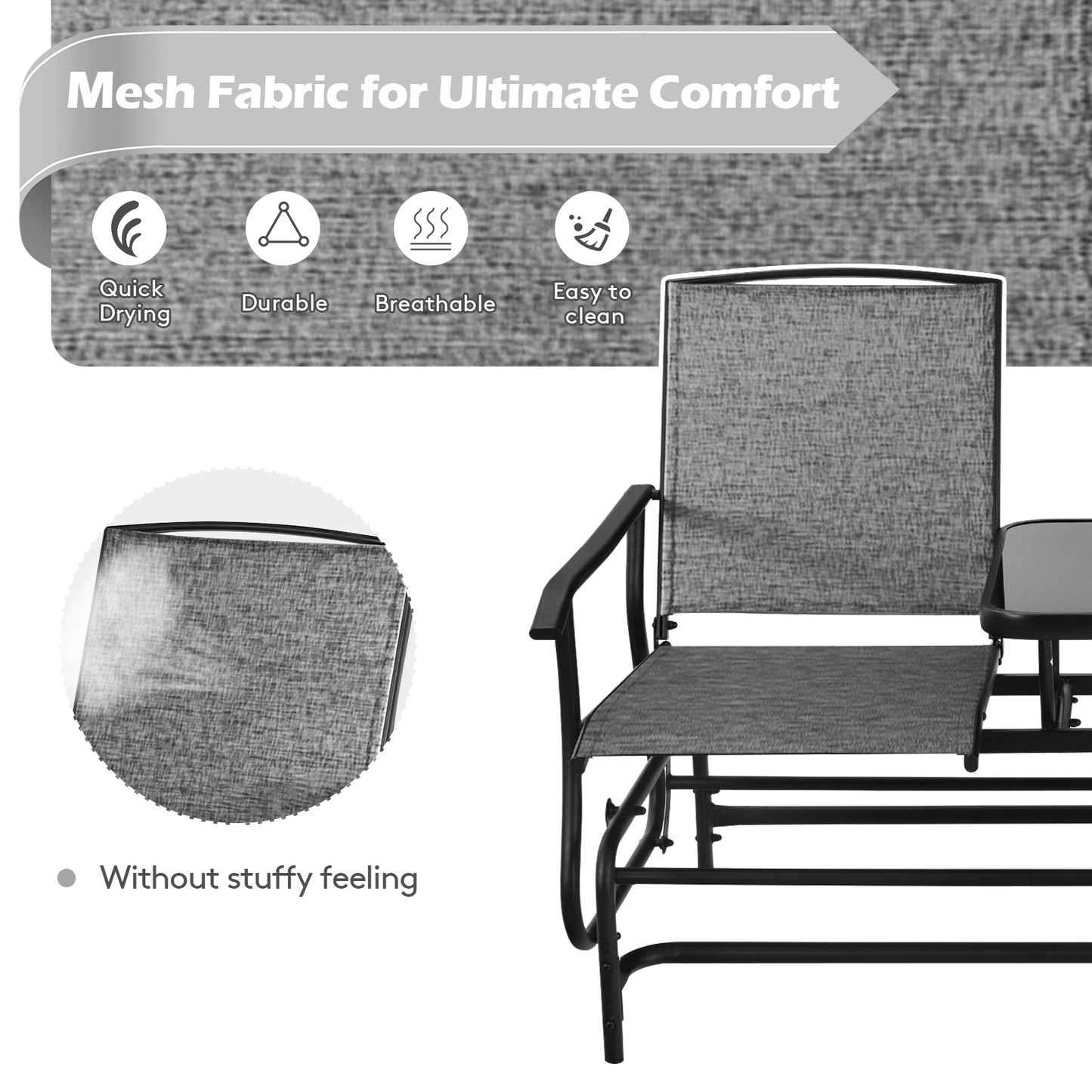 2-Person Double Rocking Loveseat Glider-Gray, 1 Box, unassembled
