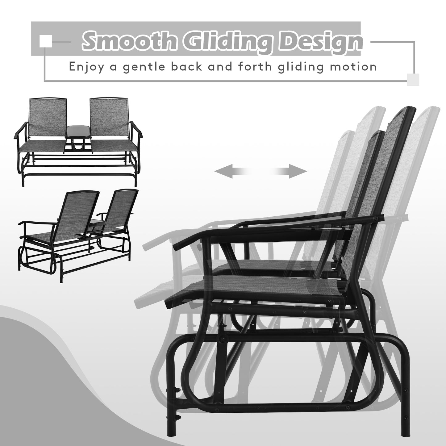 2-Person Double Rocking Loveseat Glider-Gray, 1 Box, unassembled