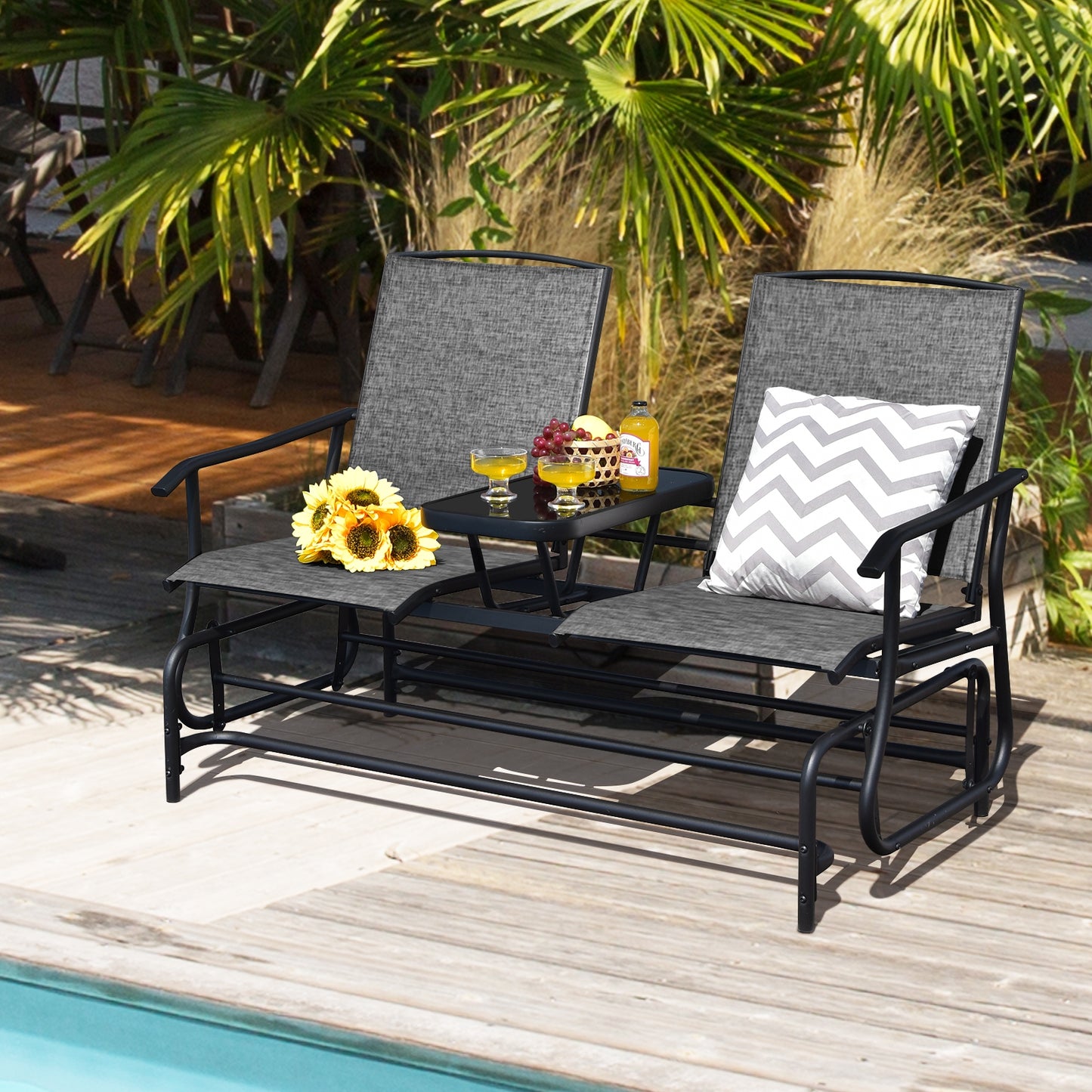 2-Person Double Rocking Loveseat Glider-Gray, 1 Box, unassembled