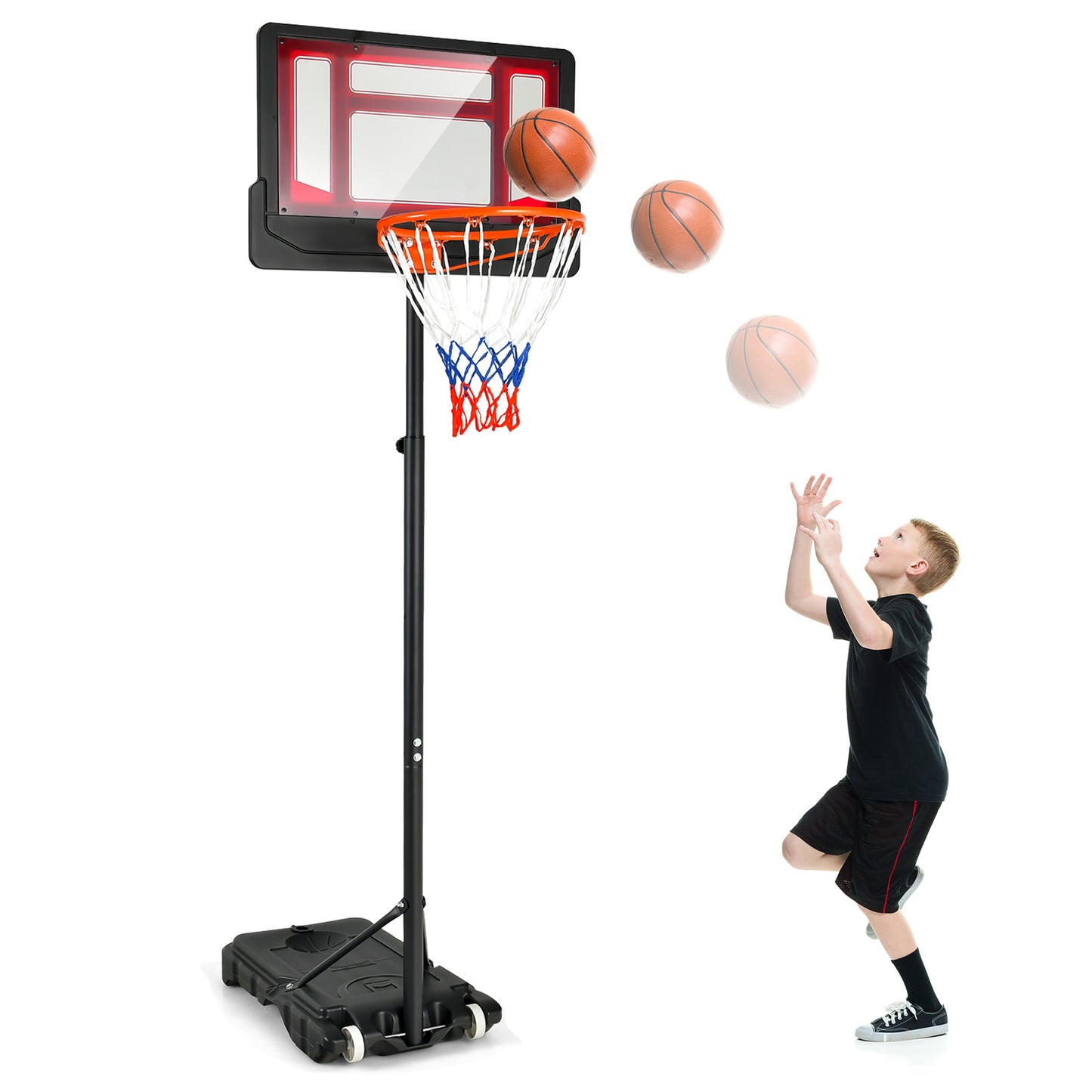 4.3-8.2 FT Portable Basketball Hoop with Adjustable Height and Wheels-Red, 1 box, unassembled
