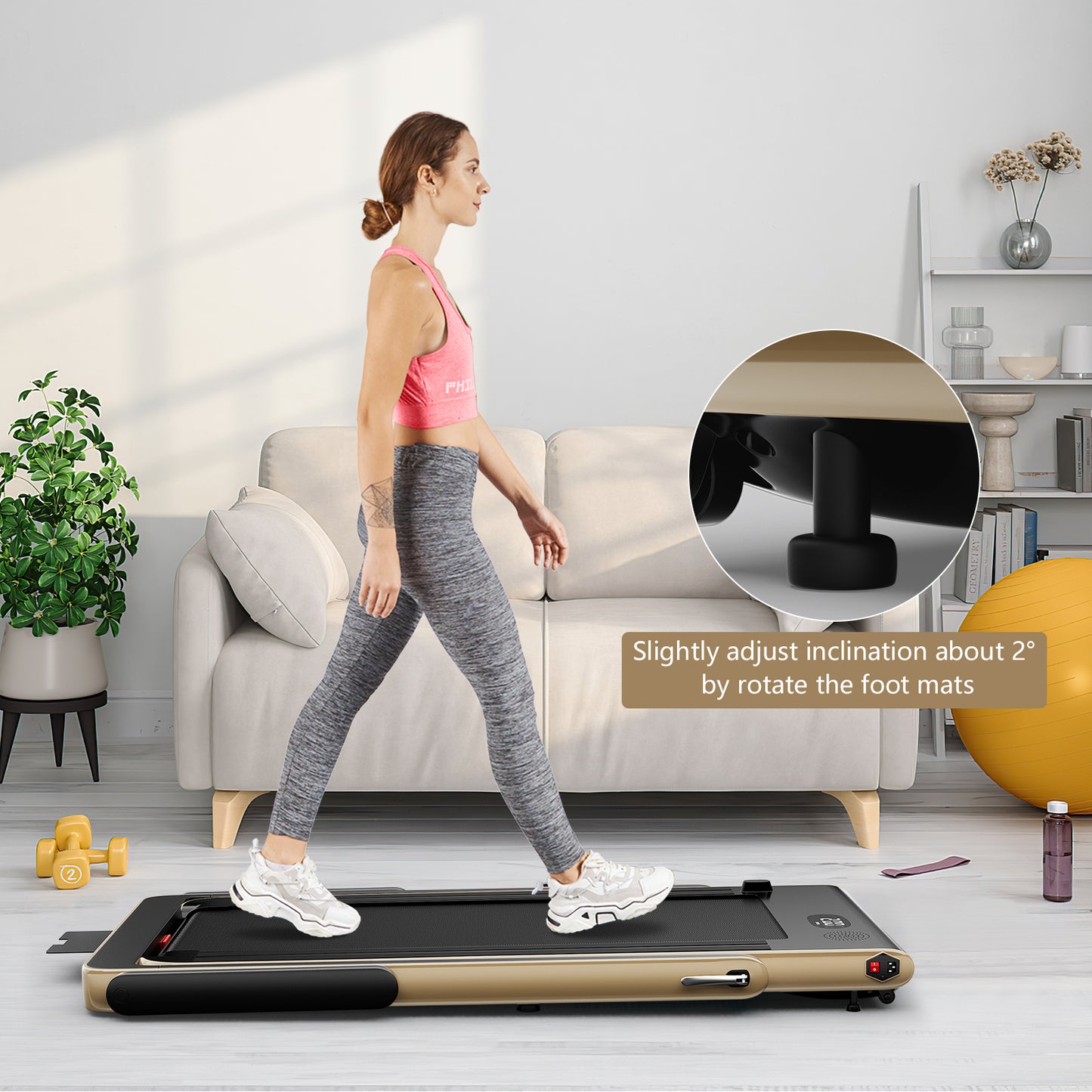 2.25HP 2 in 1 Folding Treadmill with APP Speaker Remote Control-Gold (MAX265lbs)