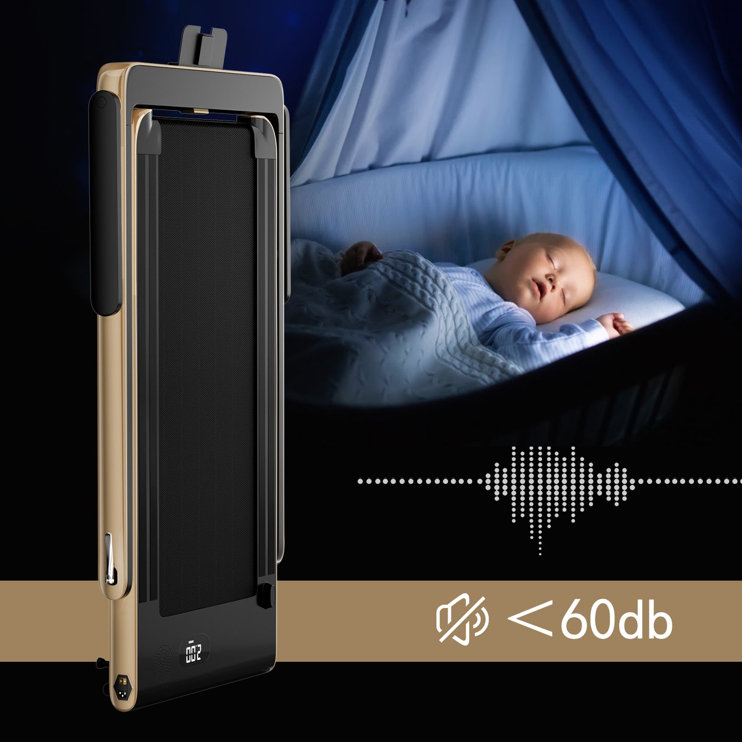 2.25HP 2 in 1 Folding Treadmill with APP Speaker Remote Control-Gold (MAX265lbs)