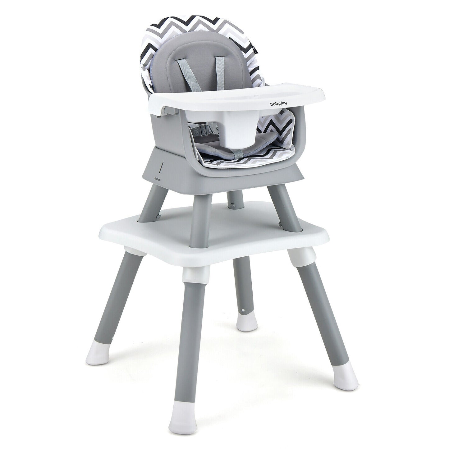 6-in-1  Baby High Chair with Adj Tray-Gray & White, Customer Return Special