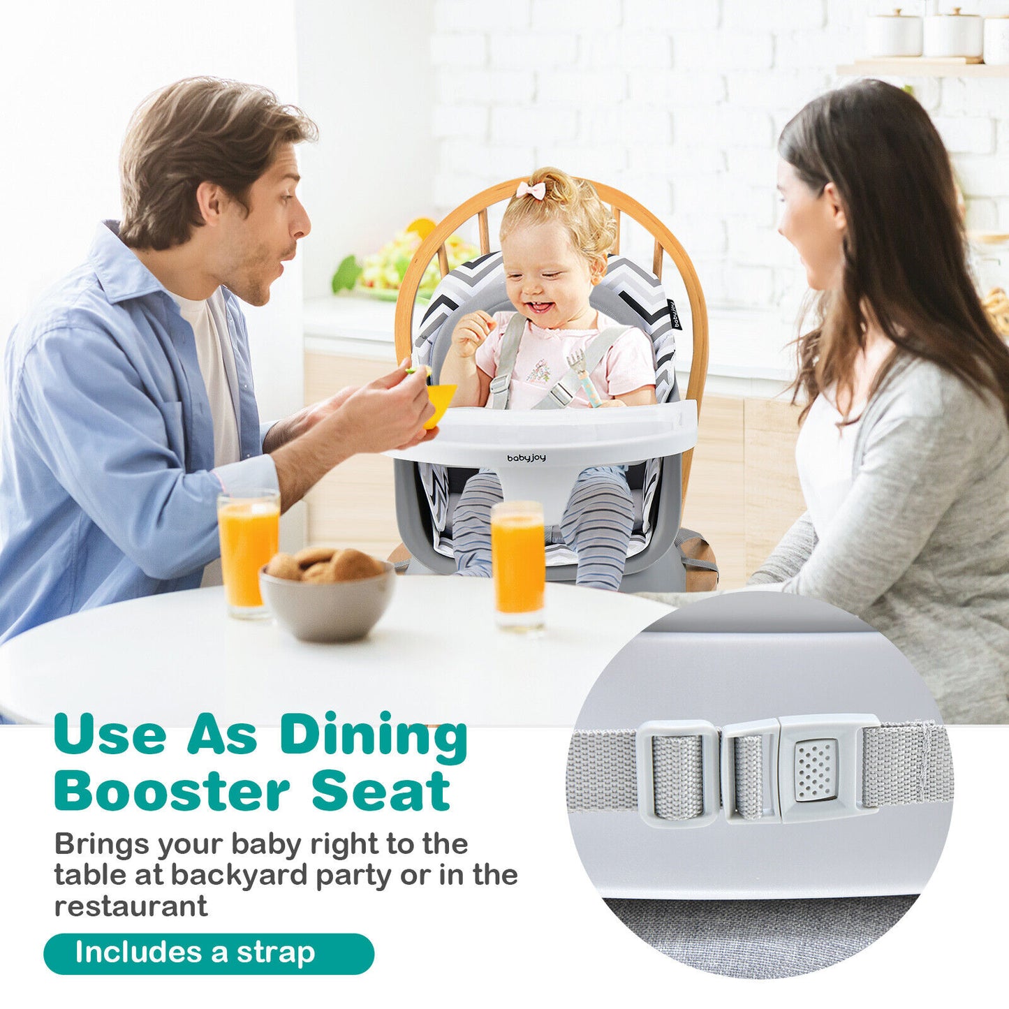 6-in-1  Baby High Chair with Adj Tray-Gray & White, Customer Return Special