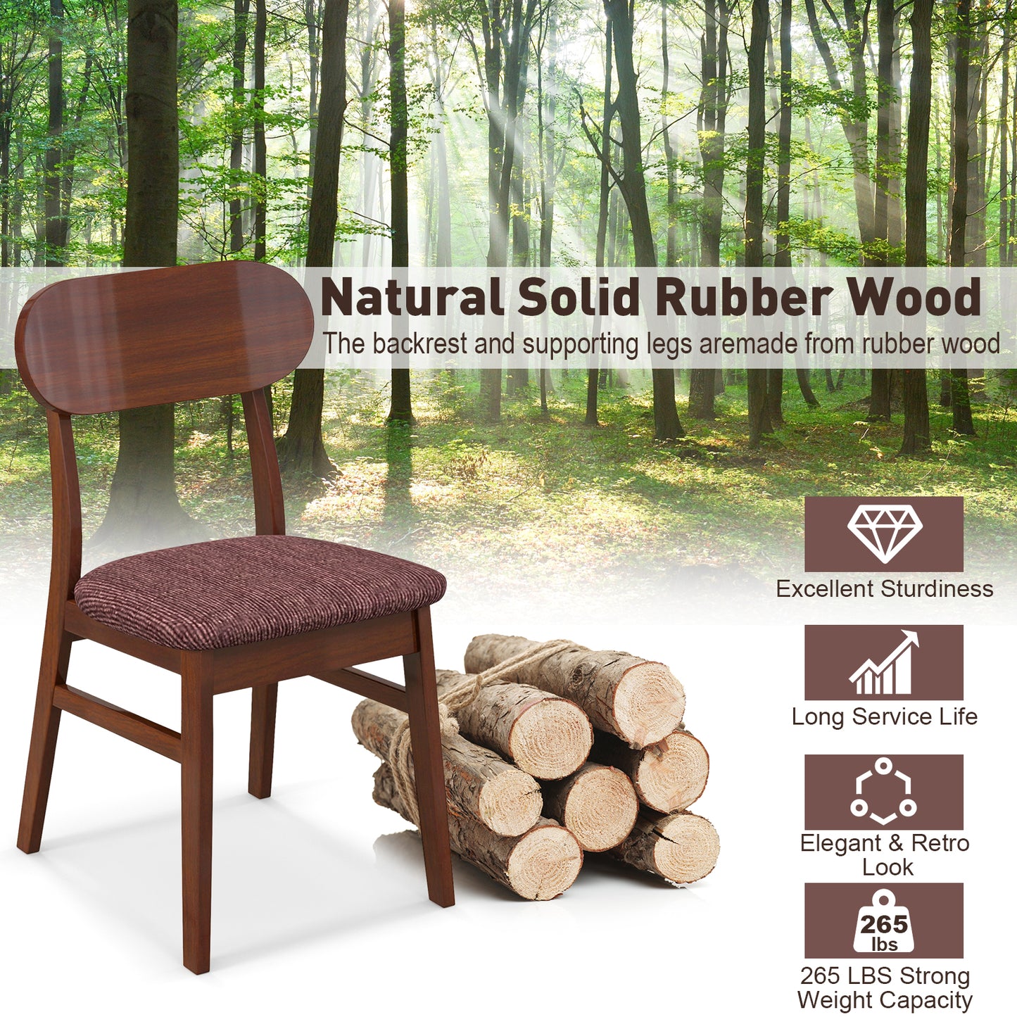 SPECIAL, Set of 2 Mid-Century Wooden Dining Chairs-Espresso