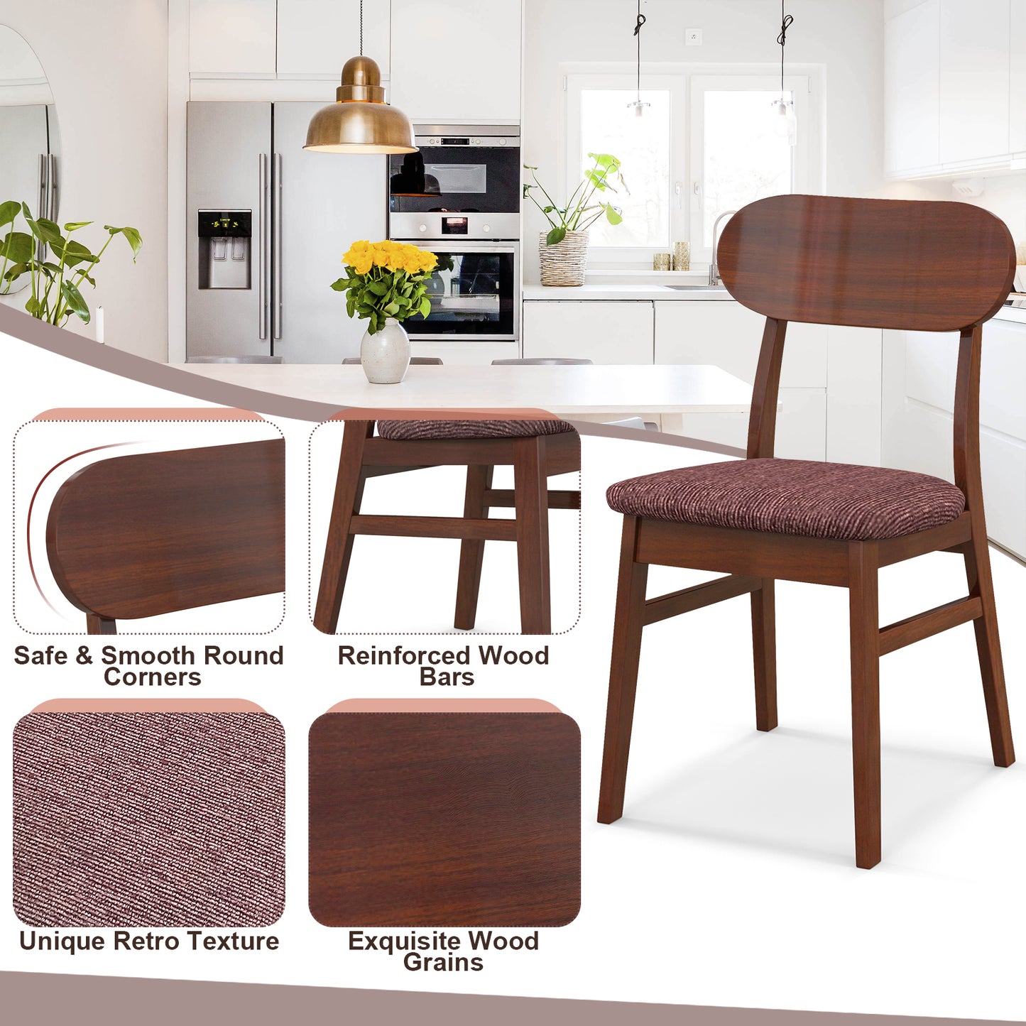 SPECIAL, Set of 2 Mid-Century Wooden Dining Chairs-Espresso