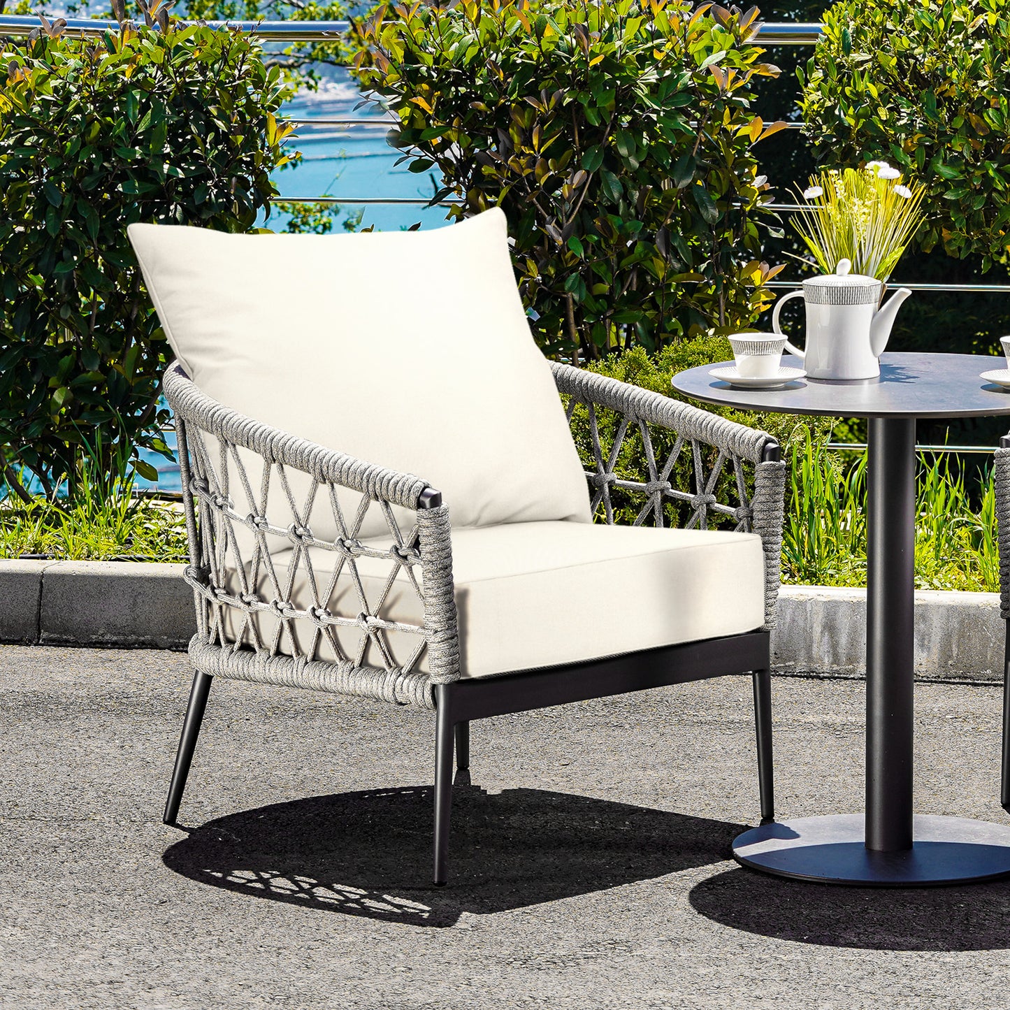 OURS IS BEIGE, Deep Seat Chair Cushion Pads Set with Rope Belts