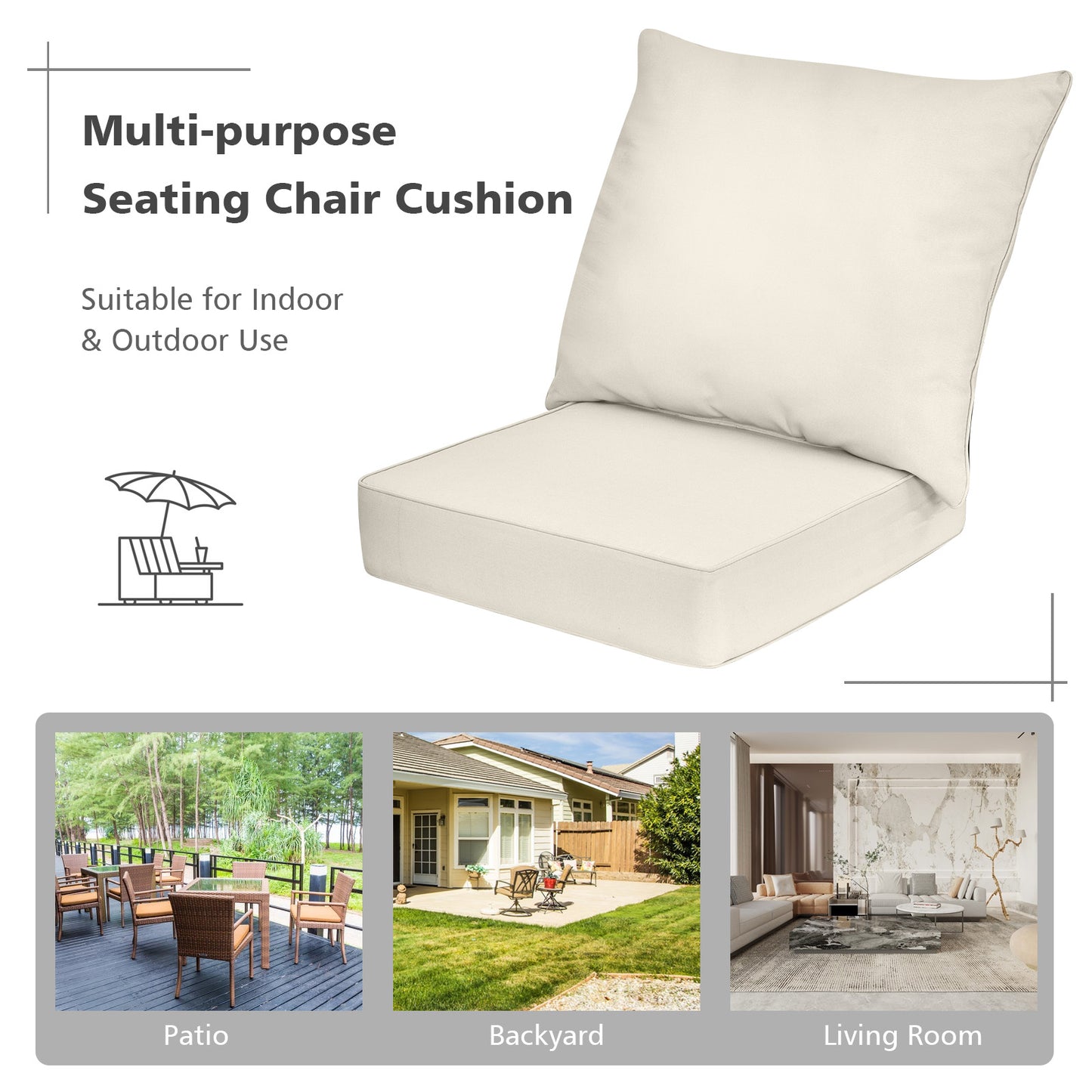 OURS IS BEIGE, Deep Seat Chair Cushion Pads Set with Rope Belts