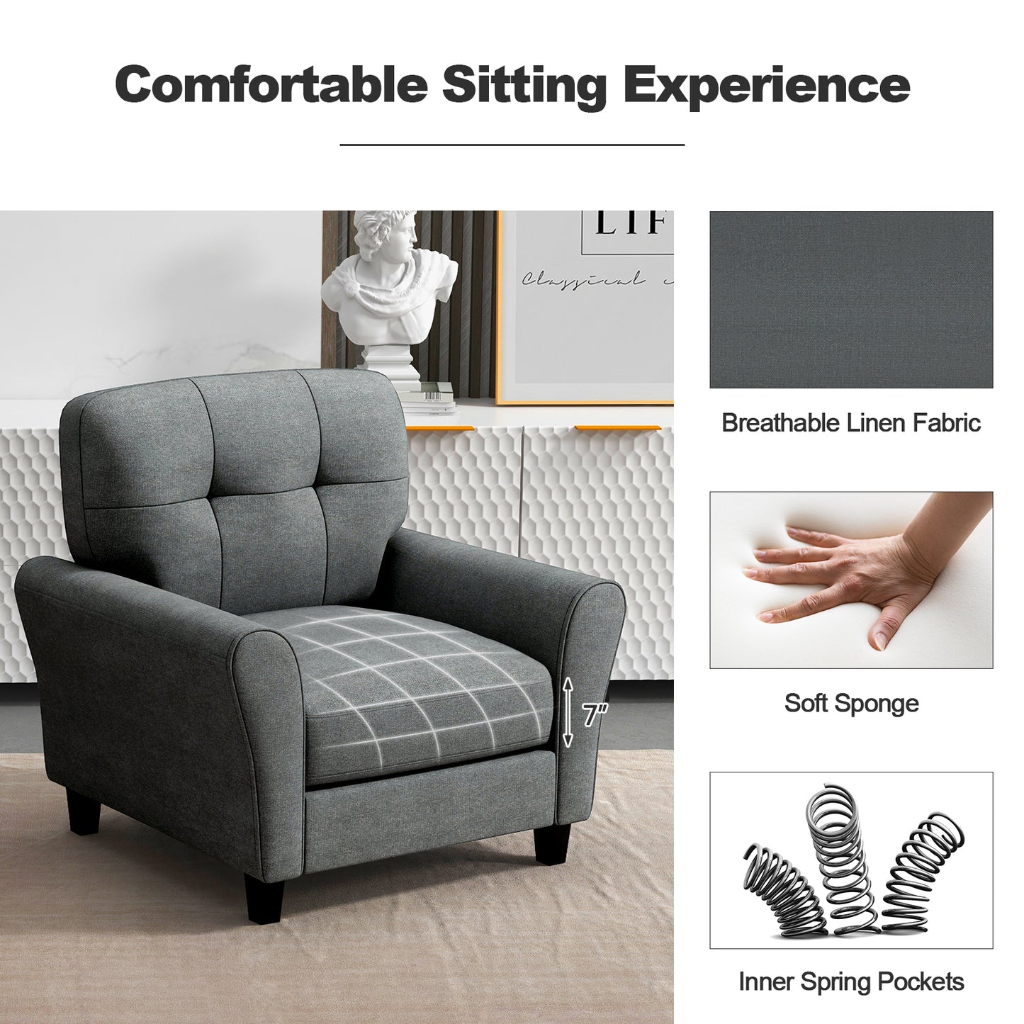 Modern Upholstered Accent Chair, OURS IS BEIGE, PLEASE SEE IMAGE