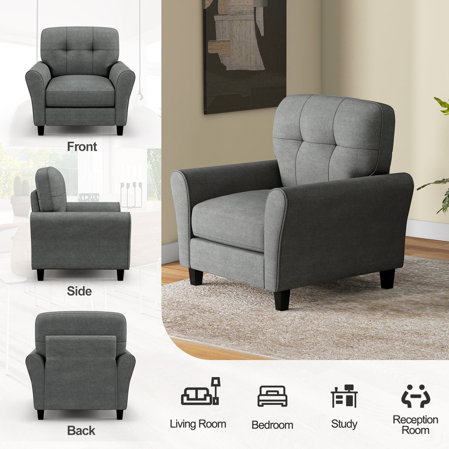 Modern Upholstered Accent Chair, OURS IS BEIGE, PLEASE SEE IMAGE
