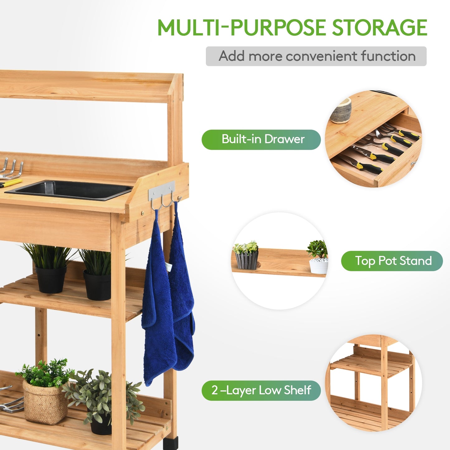 SPECIAL, Outdoor Lawn Patio Potting Bench Storage Table Shelf, Fully Assembled (Scratch and Dent)