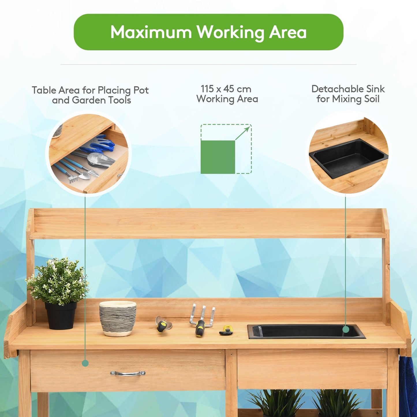SPECIAL, Outdoor Lawn Patio Potting Bench Storage Table Shelf, Fully Assembled (Scratch and Dent)