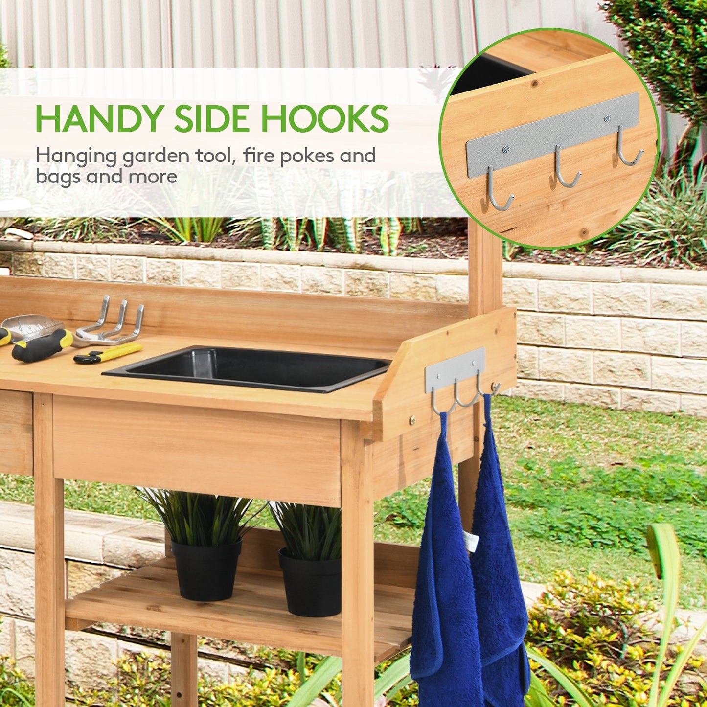 SPECIAL, Outdoor Lawn Patio Potting Bench Storage Table Shelf, Fully Assembled (Scratch and Dent)