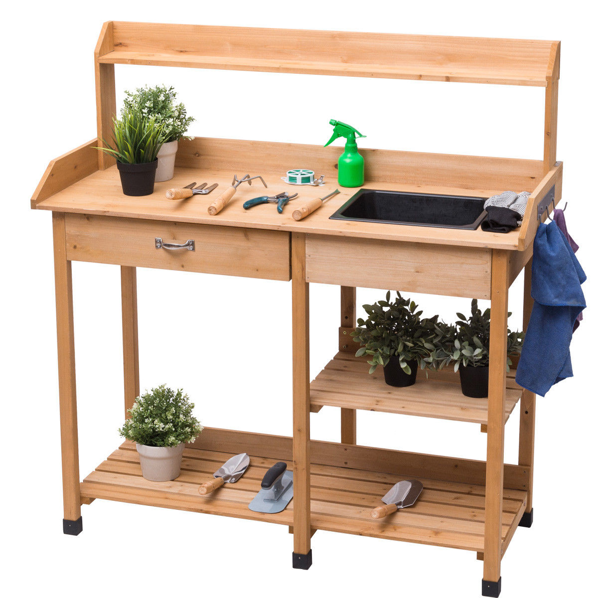 SPECIAL, Outdoor Lawn Patio Potting Bench Storage Table Shelf, Fully Assembled (Scratch and Dent)