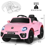 Volkswagen Beetle Kids Electric Ride On Car with Remote Control-Pink, Fully Assembled