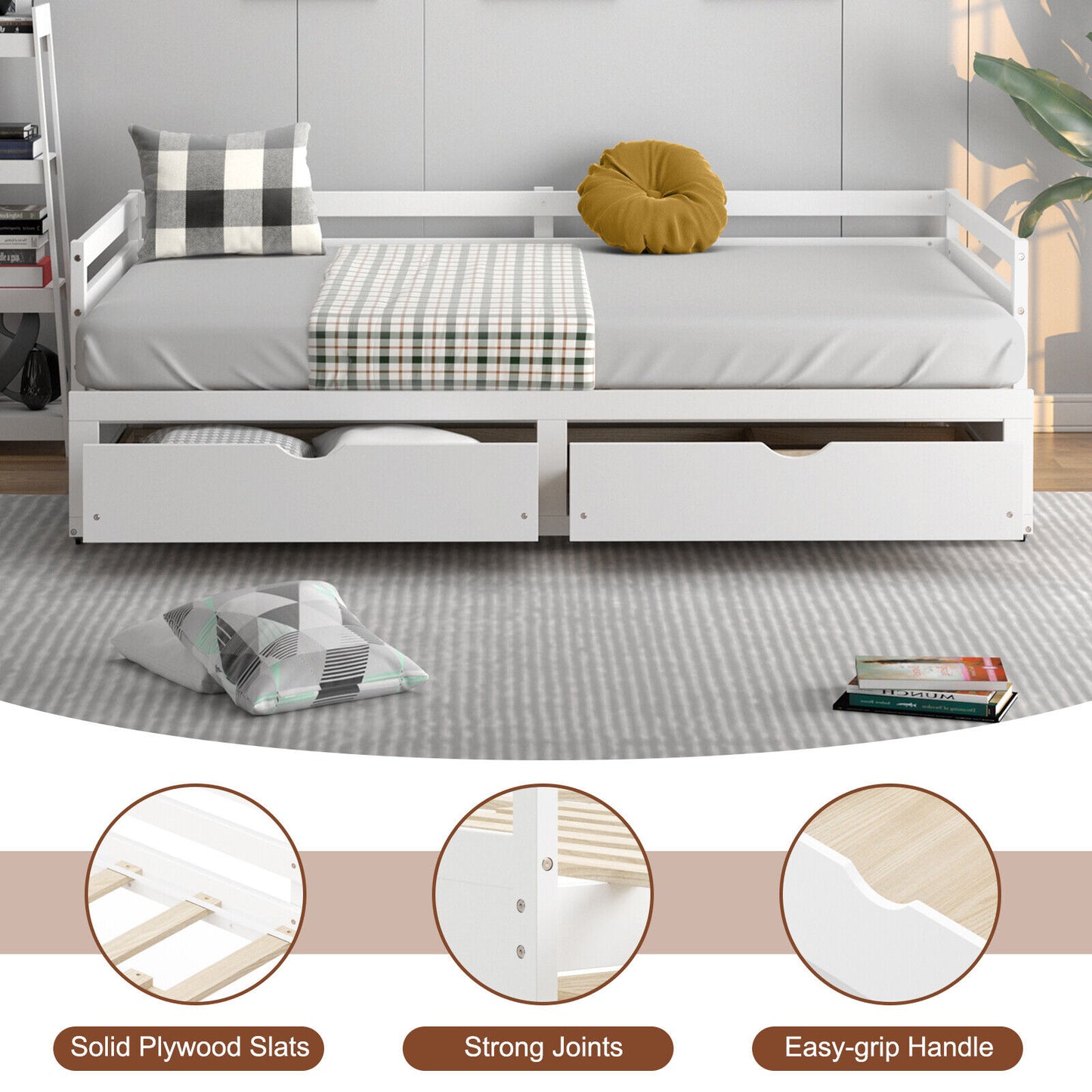 SPECIAL - Extendable Twin to King Daybed with Trundle and 2 Storage Drawers-White (1 Box, Unassembled)
