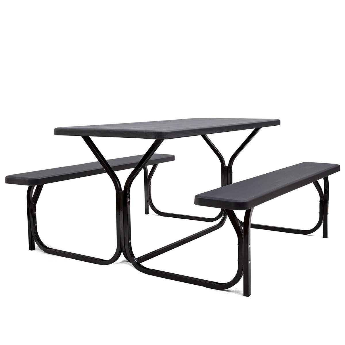 "SPECIAL" - Outdoor Picnic Table Bench Set with Metal Base-Black (1 Box, Unassembled)