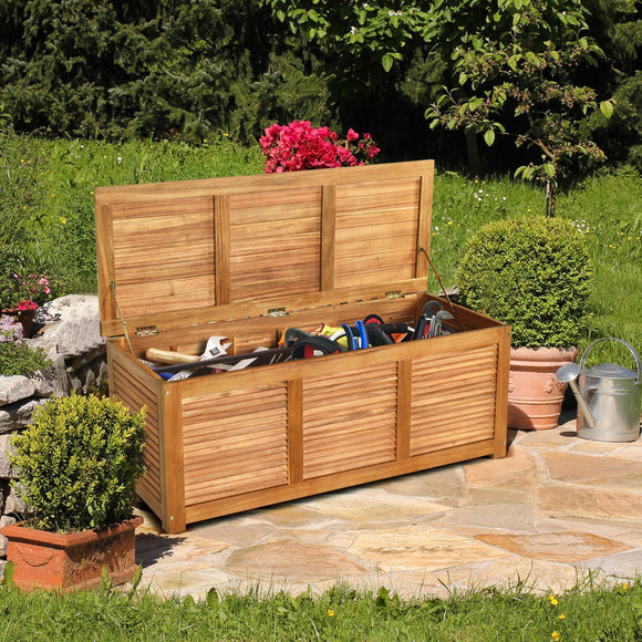 47 Gallon Acacia Wood Storage Bench Box for Patio Garden Deck 1 Box, Assembly required)