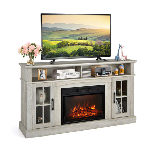 Fireplace TV Stand with 1400W Electric Fireplace-Gray, Fully Assembled
