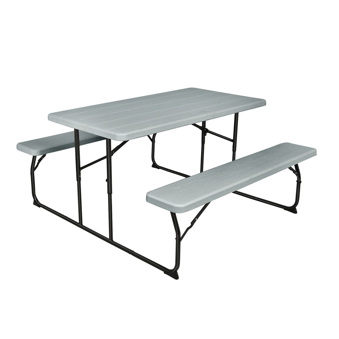 Scratch & Dent Special, Indoor and Outdoor Folding Picnic Table Bench Set with Wood-like Texture-Gray, fully assembled