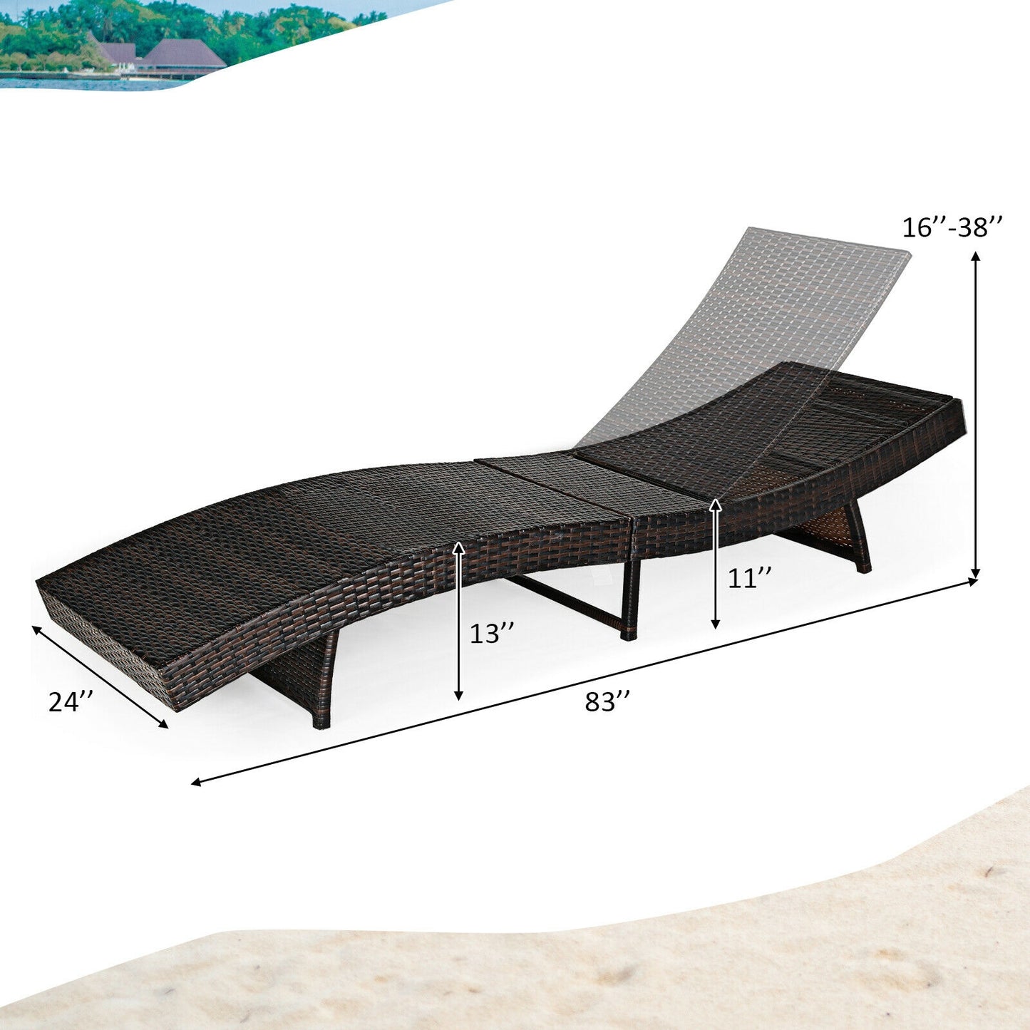 Patio Folding Chaise Lounge with 5 Adjustable Levels and Cushion-White (1 Box - Unassembled)