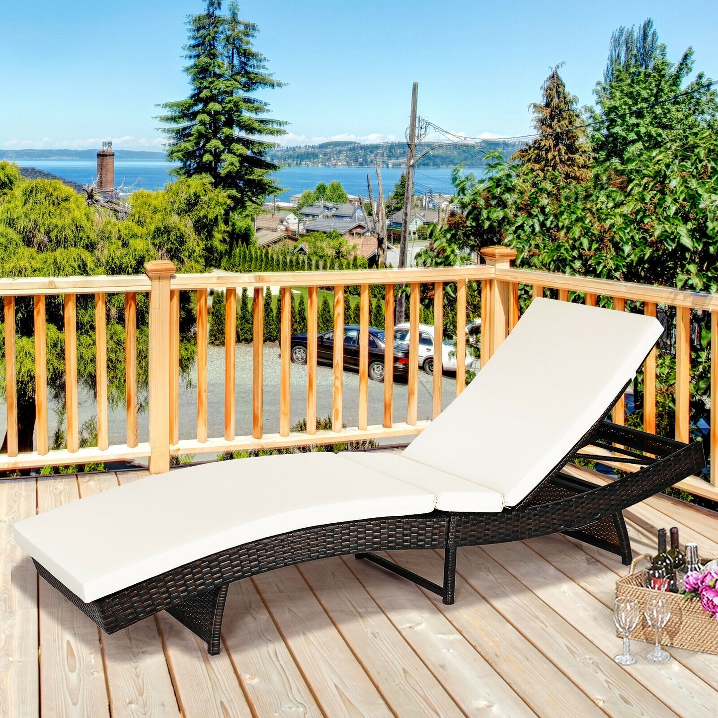 Patio Folding Chaise Lounge with 5 Adjustable Levels and Cushion-White (1 Box - Unassembled)